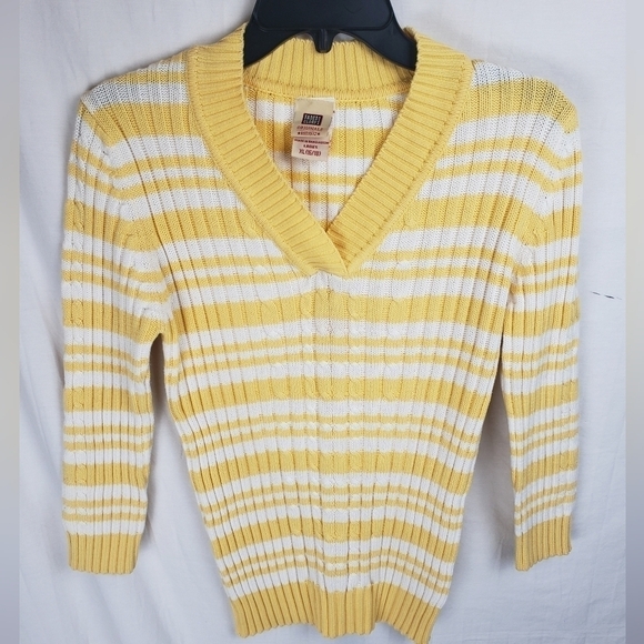 Faded Glory VNeck Yellow and White Striped Sweater Sz XL - Picture 2 of 8